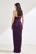 Vestido Longo Drapeado Frente Única com Gola Degagê Roxo