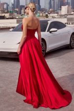 Vestido Longo com Corset Bordado em Florzinhas e Saia Ampla Vermelho