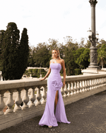 Vestido Longo Tomara que Caia com 3 Flores e Fenda Lilas