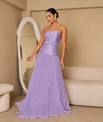 Vestido Longo Corset com Saia Plissada Lilas
