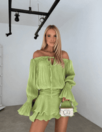 Vestido Curto com Mangas e Babados Verde