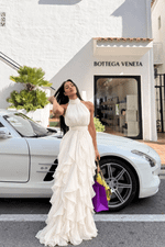 Vestido Longo Frente Única com Babados Branco