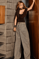 Calça Jeans Wide Leg com Brilhos