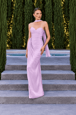 Vestido Longo Tomara que Caia Drapeado com Fenda Lilas