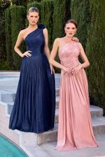 Vestido Longo Um Ombro So Com Detalhe De Flor Azul Marinho