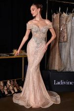 Vestido Longo Ombro a Ombro, Corset, Tule Todo Em Brilho Nude