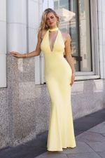 Vestido Longo  Frente Unica Decote Nas Costas Tipo Sereia Amarelo