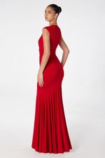 Vestido Longo Decote V, Tipo Regata, Todo Drapeado Vermelho