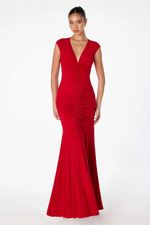 Vestido Longo Decote V, Tipo Regata, Todo Drapeado Vermelho