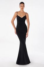 Vestido Longo Alça Fina, Decote Degage Decote Nas Costas Preto