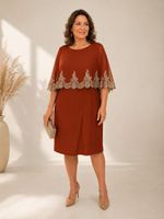Vestido Midi com Renda e Capa Terracota