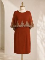 Vestido Midi com Renda e Capa Terracota