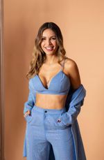Conjunto Blazer, Calça e Top c/Brilho Azul