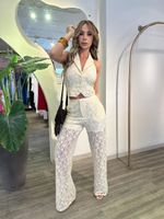 Conjunto em Renda Colete + Calça Amarela