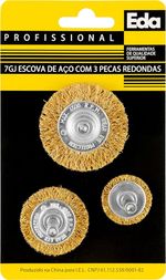 Jogo de Escovas De Aço Redondas 1/4' Com 3 Peças Eda 7GJ
