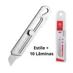 Estilete Multifuncional Aço Inox 18mm C/ Trava Rosca + 10 Lâminas