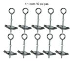 Kit 10 Gancho Olhal Bucha Basculante M6x70mm Teto Drywall