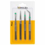 Kit 4 Pinças de Precisão em Aço para Artesanato e Eletrônica