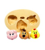 Molde De Silicone Fazendinha - Rosto Porco, Cachorro e Galinha