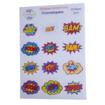 Apliques Papel de Arroz Onomatopeias Super Herois 12 Un 2cm