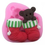 Molde de silicone meia Urso de Natal para decorar cupcakes pirulos