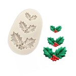 Molde de silicone Folhas Azevinho de Natal 3 Cav