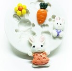 Molde De Silicone Kit Coelhos, Cenoura, Flor