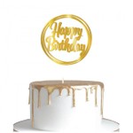 Topo de Bolo Em Acrilico Happy Birthday Com Moldura 12cm