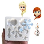 Molde de Silicone Frozen - Ana e Elsa Olaf e Floco de Neve