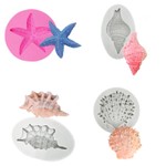 Kit Moldes de Silicone Conchas e Estrela Fundo do Mar 4 Un