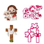 Kit Cortadores Jesus Com Ovelha e Cruz da Páscoa 8cm