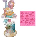 Molde de Silicone Animais e Itens do Fundo do Mar 10 Cav