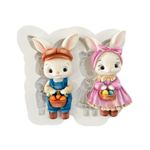 Molde de Silicone Casal de Coelhos da Páscoa Com Cesta G