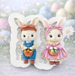 Molde de Silicone Casal de Coelhos da Páscoa Com Cesta G
