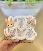 Molde de Silicone Apliques Coelhos da Páscoa e Orelhas 6 Cav