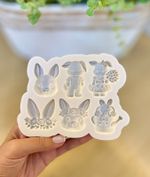 Molde de Silicone Apliques Coelhos da Páscoa e Orelhas 6 Cav