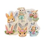 Molde de Silicone Apliques Coelhos da Páscoa e Orelhas 6 Cav