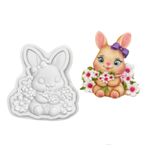 Molde de Silicone Coelho da Páscoa Com Laço e Flores