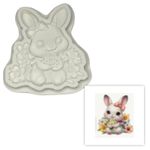Molde de Silicone Coelho da Páscoa Com Laço e Flores