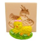 Molde De Silicone Pintinho Na Grama Galinha