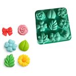 Forma de Silicone Flores Folhas e Laços 9 Cav