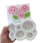 Molde de Silicone Flores e Folhas Dalia para Doces e Bolo