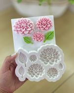 Molde de Silicone Flores e Folhas Dalia para Doces e Bolo