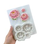  Molde de Silicone 4 Peonias Flores Jardim  p/ Decorar Doces
