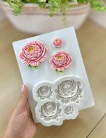  Molde de Silicone 4 Peonias Flores Jardim  p/ Decorar Doces