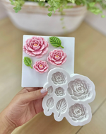 Molde de Silicone Flores e Folhas  Camelia para Doces Finos