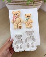 Molde de Silicone Ursinhos Fofura com Lacos P e G Cha Bebe