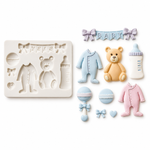 Molde de Silicone Chá de Bebê Mamadeira Chocalho baby roupa