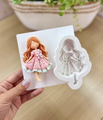 Molde de Silicone Menina Doce Fofa Com Vestido Boneca 9cm