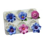 Molde de Silicone 6 Flores Rosas e Tropicais para Doces 2cm